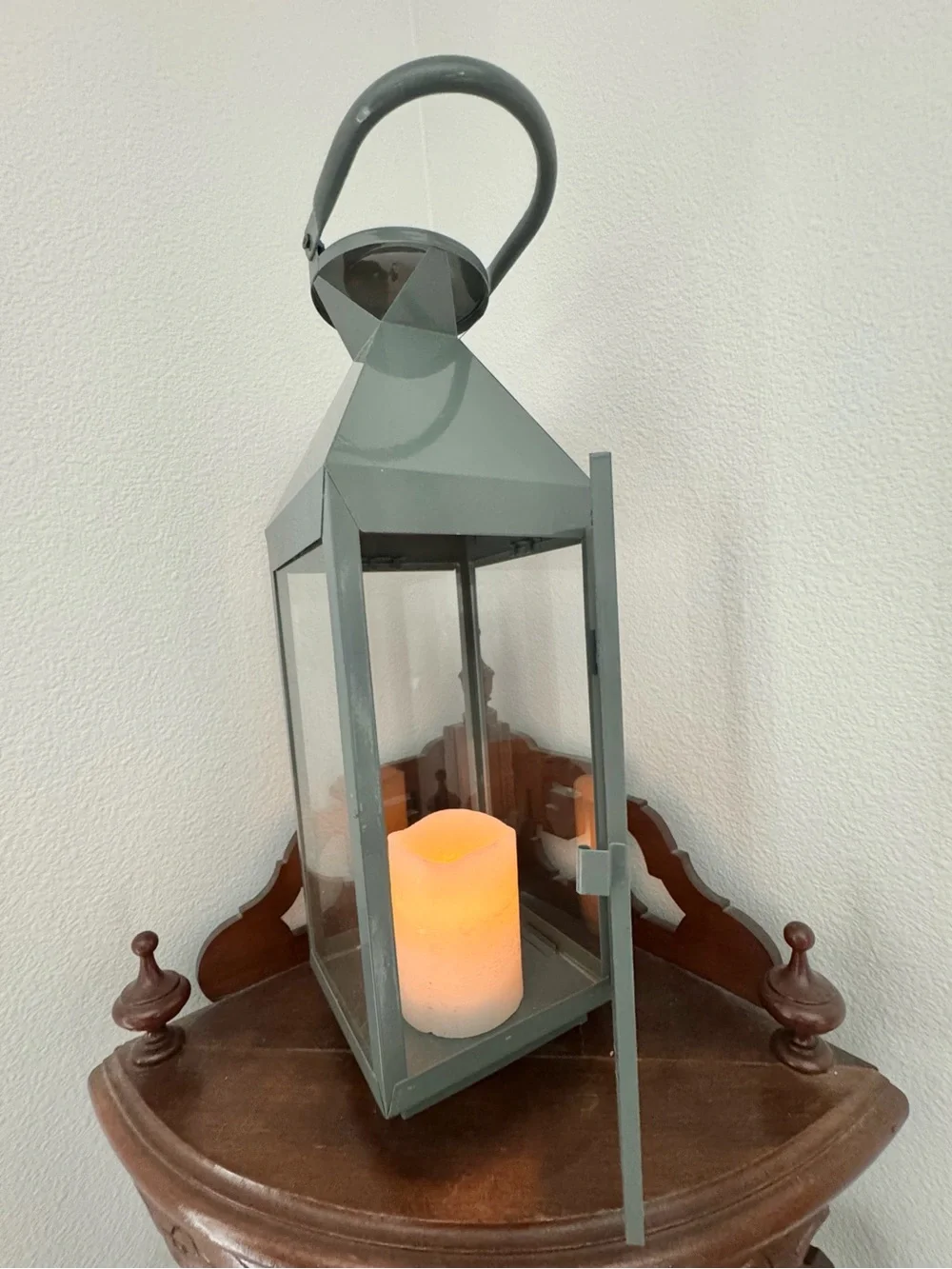 Gray Metal Glass Lantern for your LED Candle - Home Accents